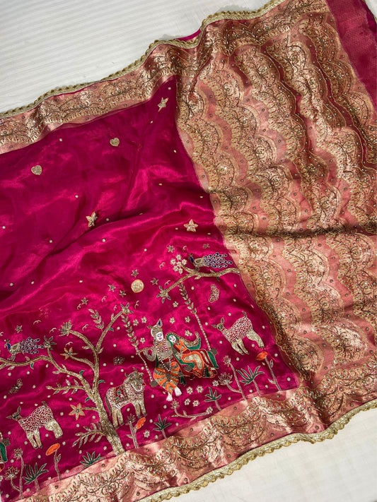 Hot Pink Prem Leela Silk Saree Full View