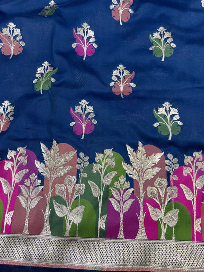 Blue Katan Silk Saree Closeup View