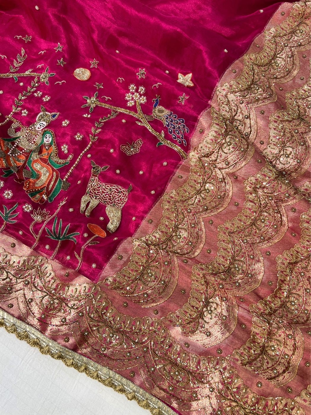Hot Pink Prem Leela Silk Saree Close Up View