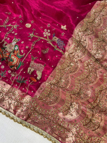 Hot Pink Prem Leela Silk Saree Close Up View