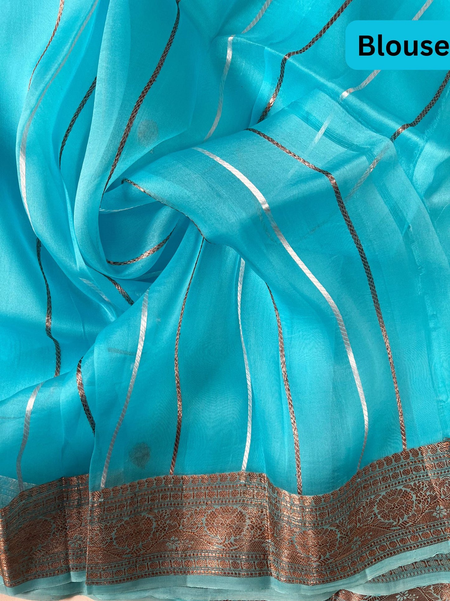 Turquoise Blue Kora Silk Blouse