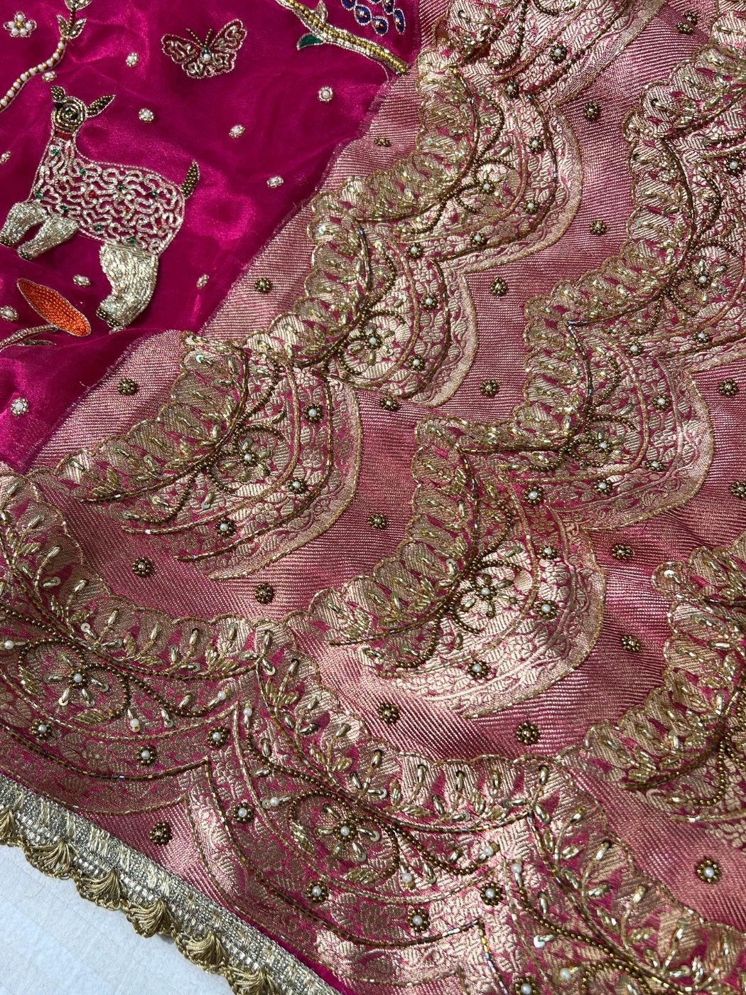 Hot Pink Prem Leela Silk Saree Anchal View