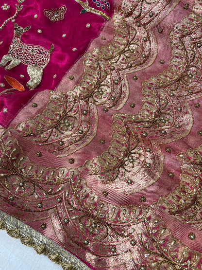 Hot Pink Prem Leela Silk Saree Anchal View