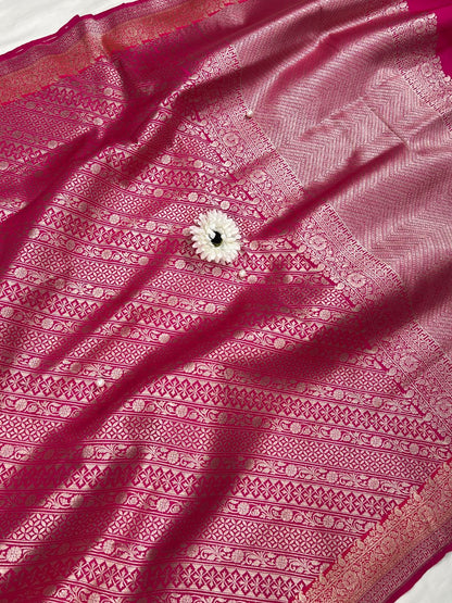 Pink Katan Silk Saree Full View