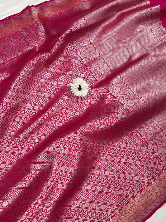 Pink Katan Silk Saree Full View
