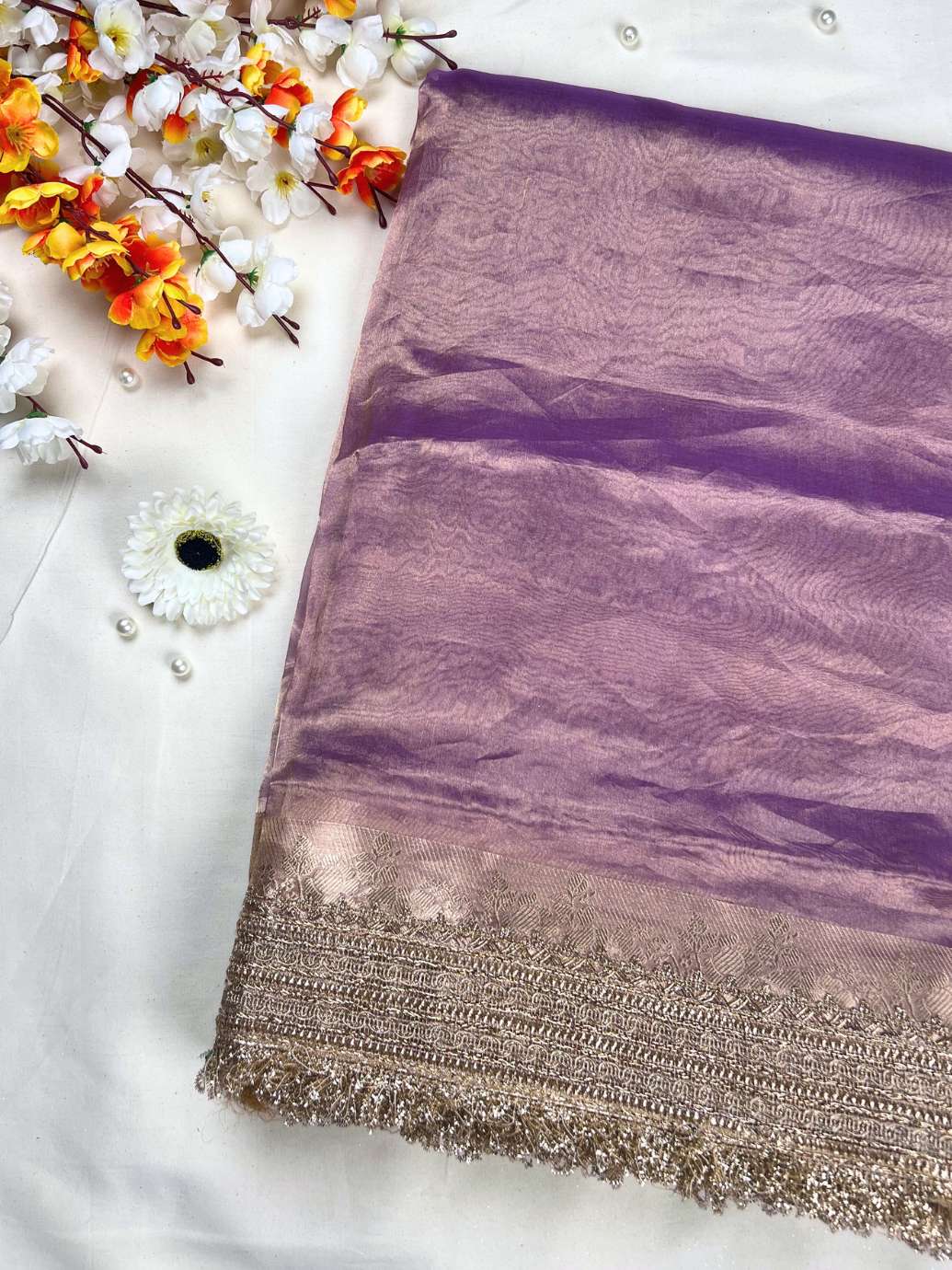 Maharani Lavender Pure Banarasi Tissue Silk Saree
