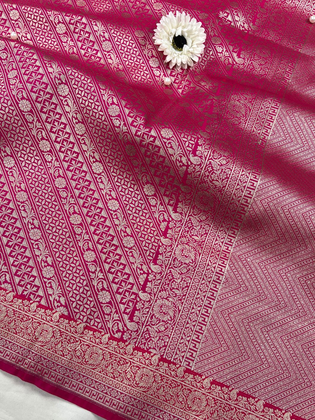 Pink Katan Silk Saree Closeup view