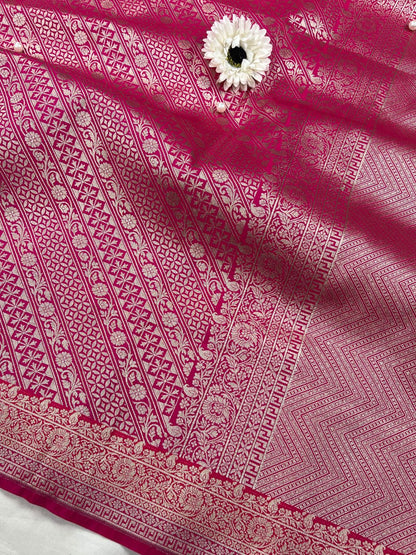 Pink Katan Silk Saree Closeup view