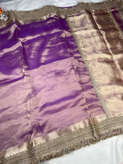 Maharani Lavender Pure Banarasi Tissue Silk Saree