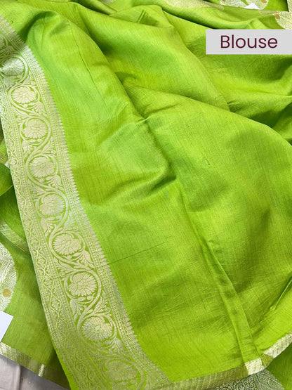 Parrot Green Chiniya Silk Saree