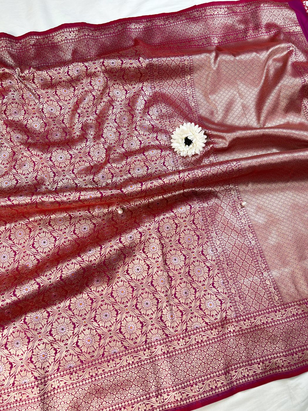 Magenta Pink Katan Silk Saree Front View 02
