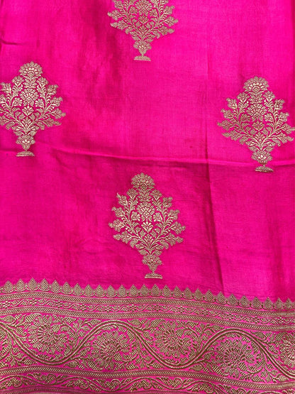 Pink Tissue Silk Saree Mashru With Floral Zari Closeup View