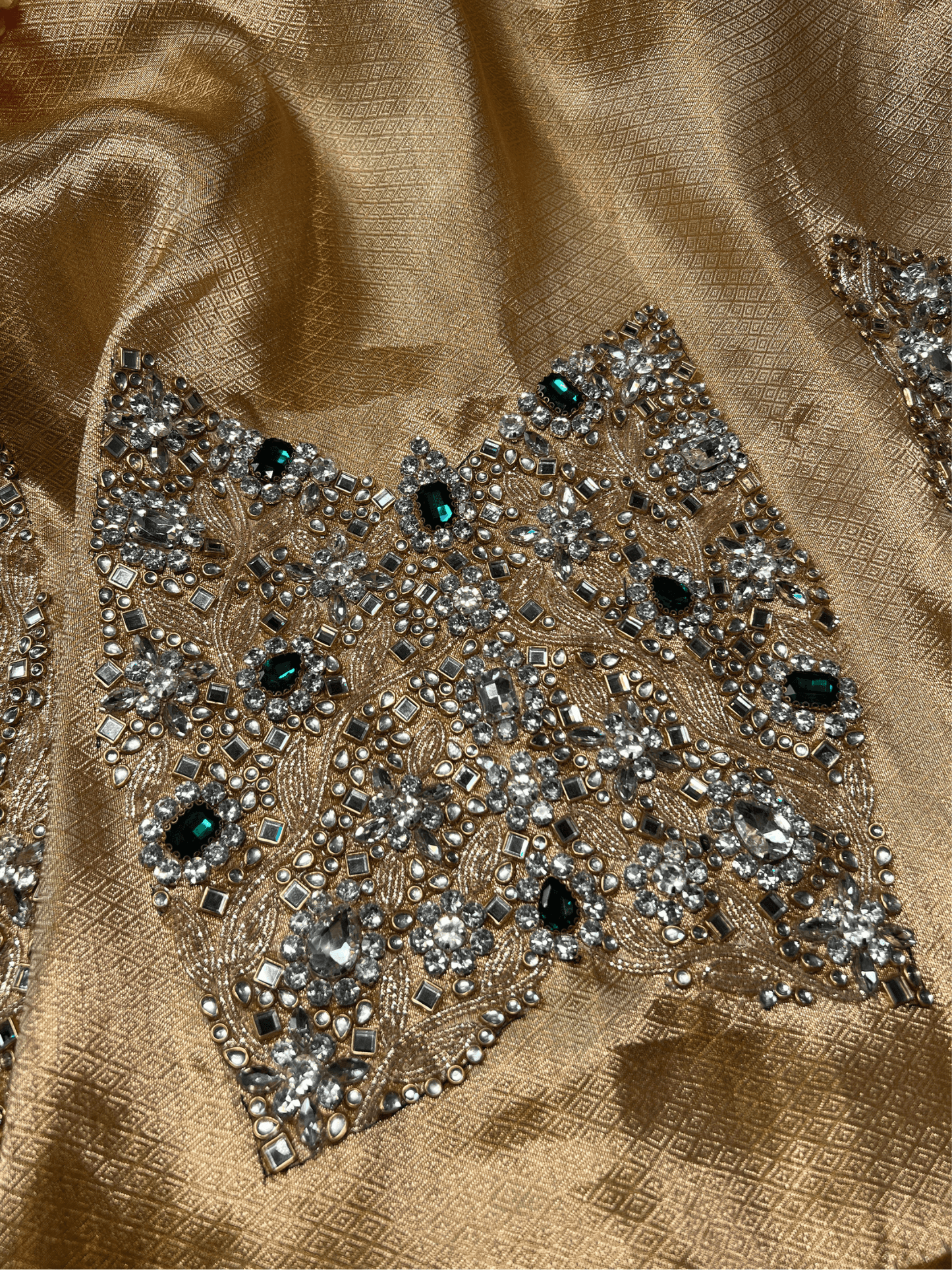 Golden Brocade Blouse Panna Maharani Jadau With Hand Embroidery Closeup view01
