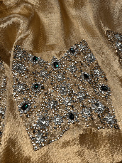 Golden Brocade Blouse Panna Maharani Jadau With Hand Embroidery Closeup view01