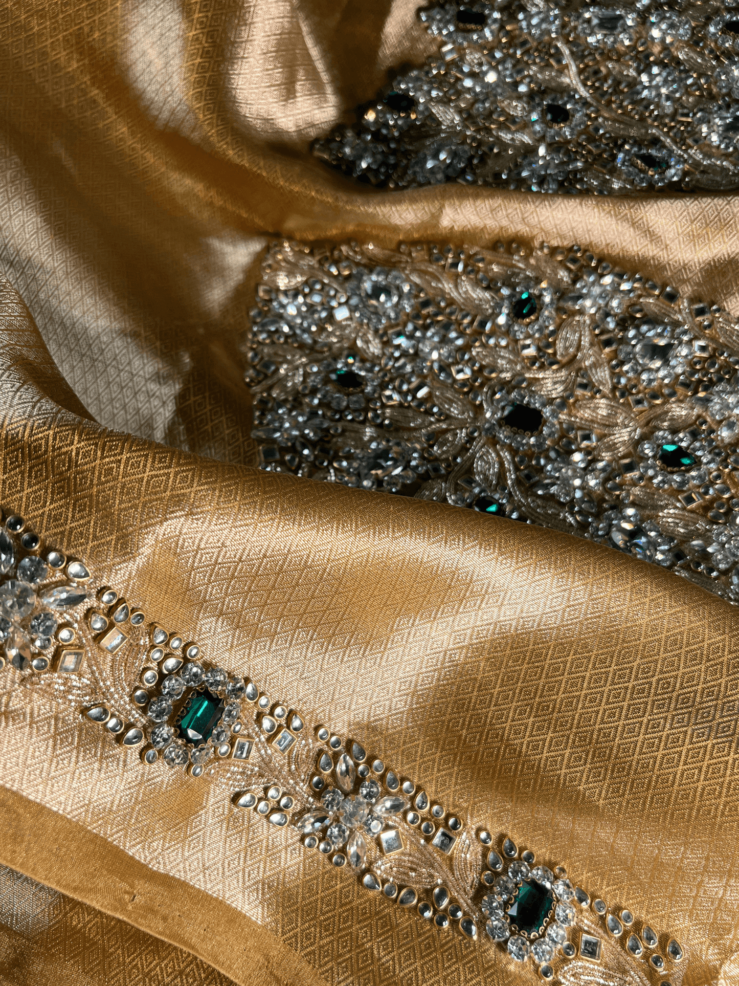 Golden Brocade Blouse Panna Maharani Jadau With Hand Embroidery Closeup view02