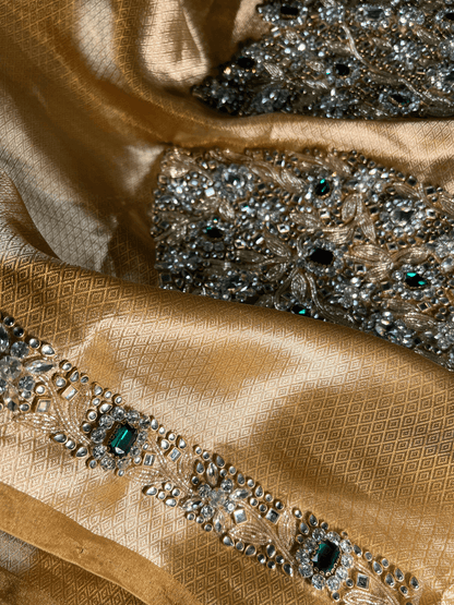Golden Brocade Blouse Panna Maharani Jadau With Hand Embroidery Closeup view02