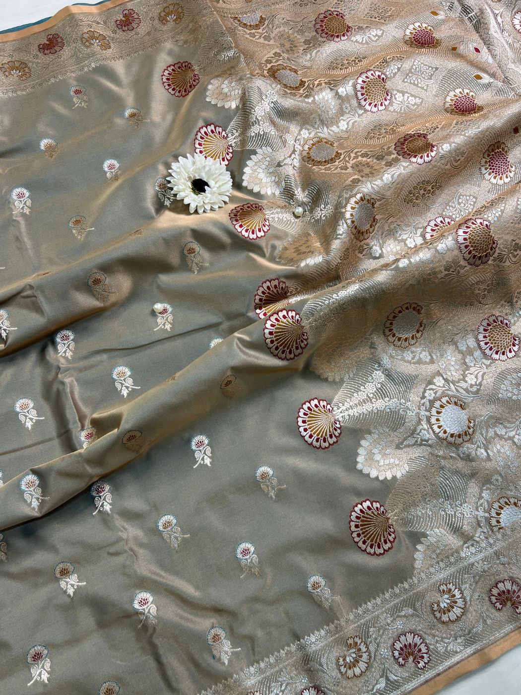 Grey Katan Silk Saree full View