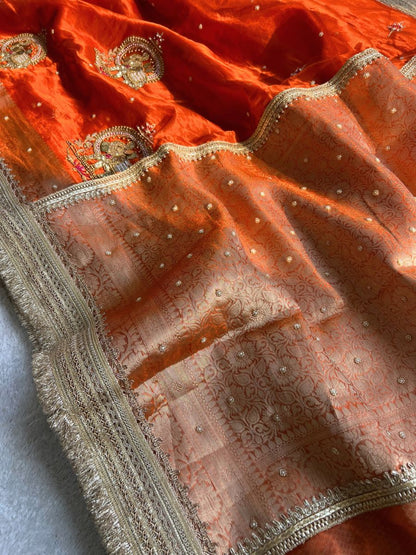 Orange tissue silk saree - Coin Gaj