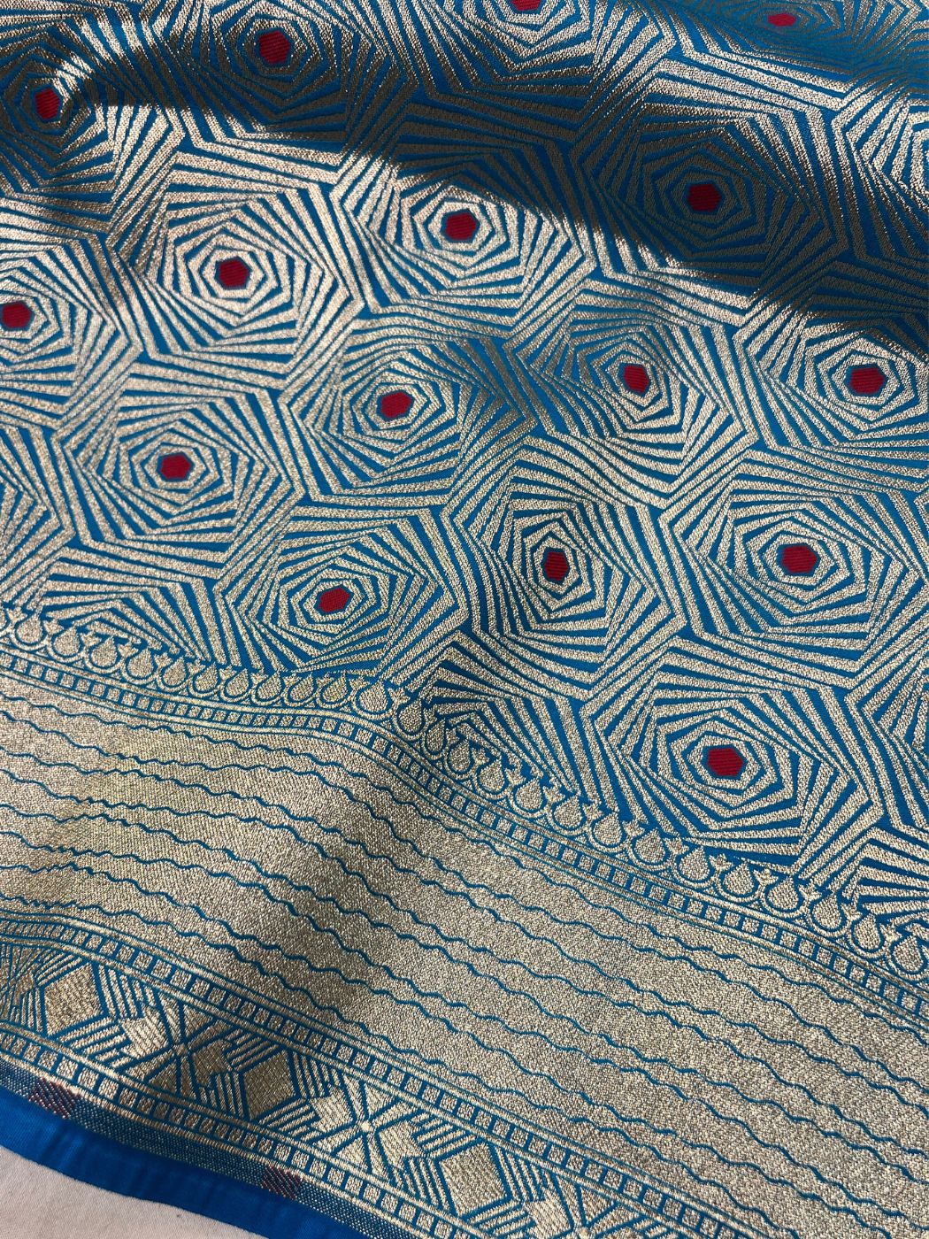 Turquoise Blue Katan Silk Saree Closeup View
