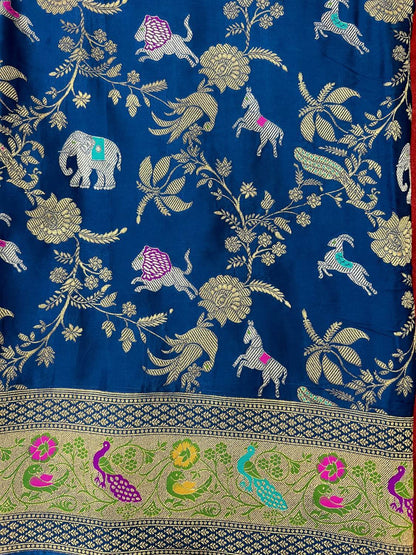 Dark Blue Tissue Silk Saree Mashru With Hand Embroidery Closeup View
