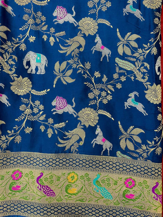  Dark Blue Tissue Silk Saree Mashru With Hand Embroidery Closeup View