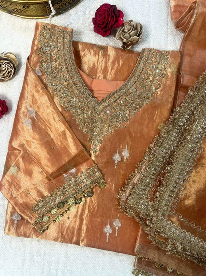 Peach Tissue Silk Suit