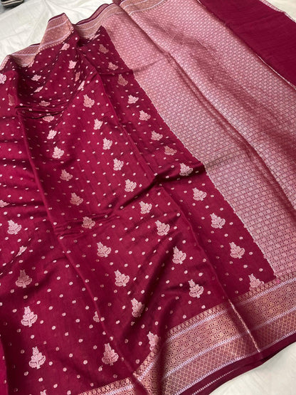 Deep Wine Chiniya Silk Saree
