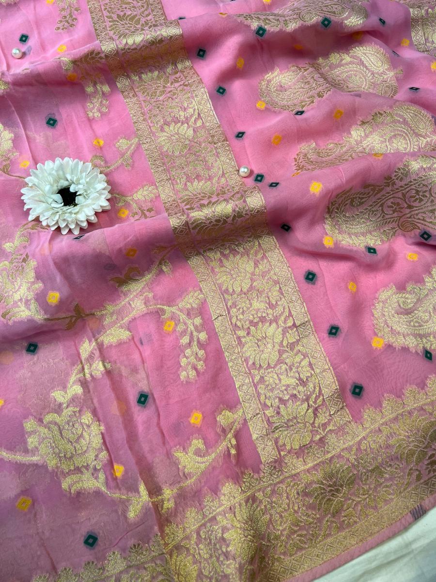 Pink Viscose Silk Saree Closeup View