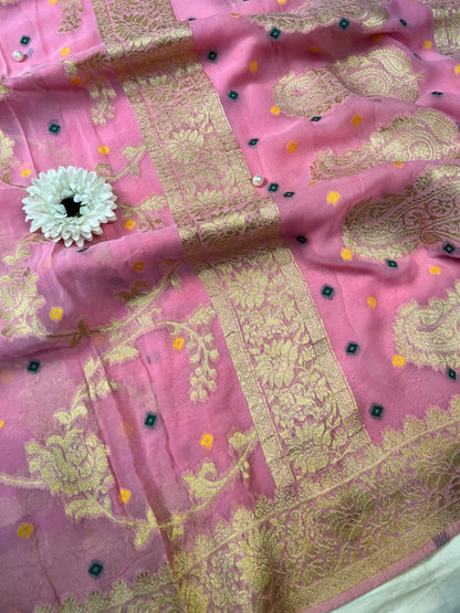 Pink Viscose Silk Saree Closeup View