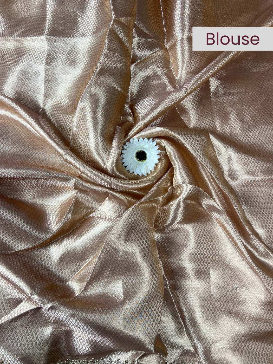 Maharani rust pink Banarasi silk saree blouse with traditional handwoven motifs