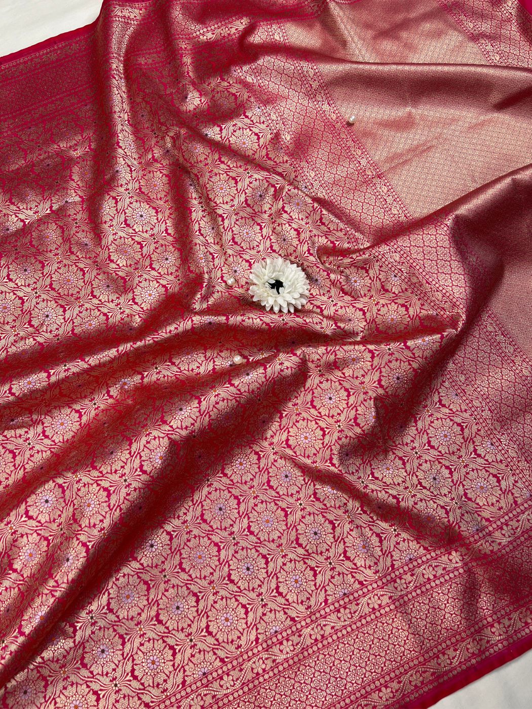  Pink Katan Silk Saree Full View