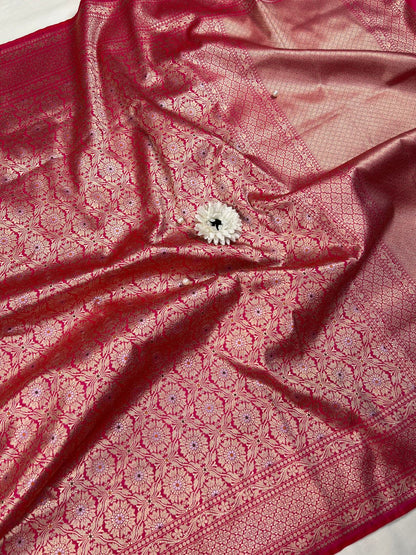  Pink Katan Silk Saree Full View