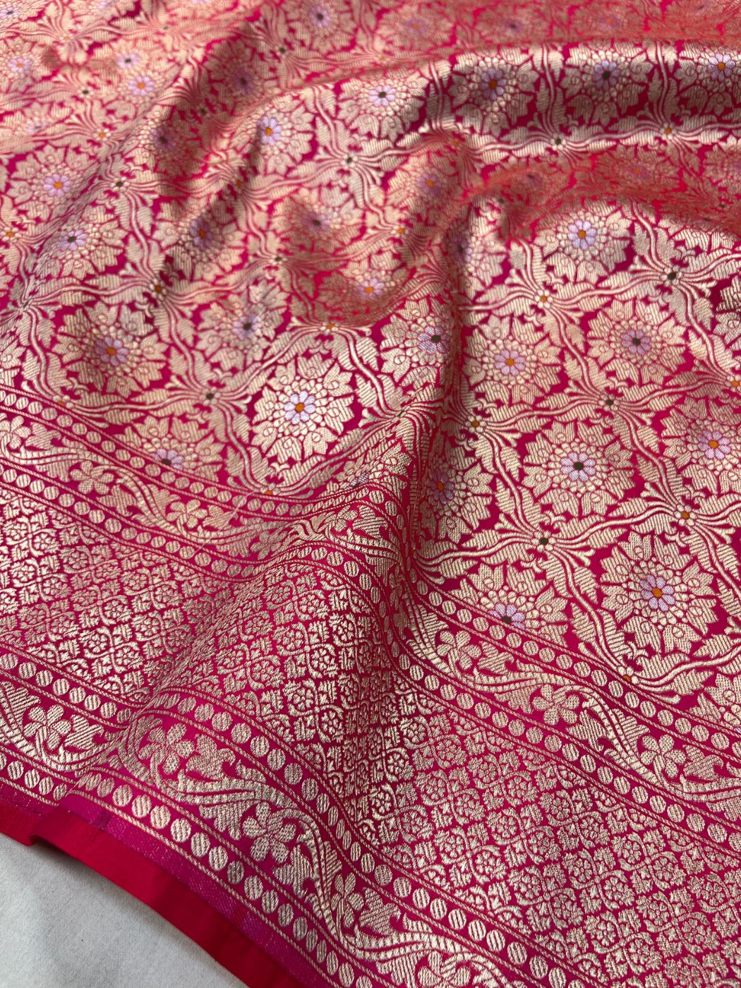  Pink Katan Silk Saree Closeup view