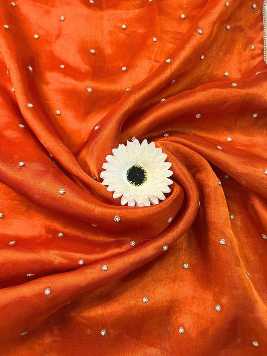 Orange Tissue Silk Saree -  Buti closeup view