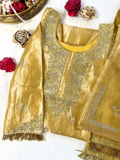 Yellow Tissue Silk Suit