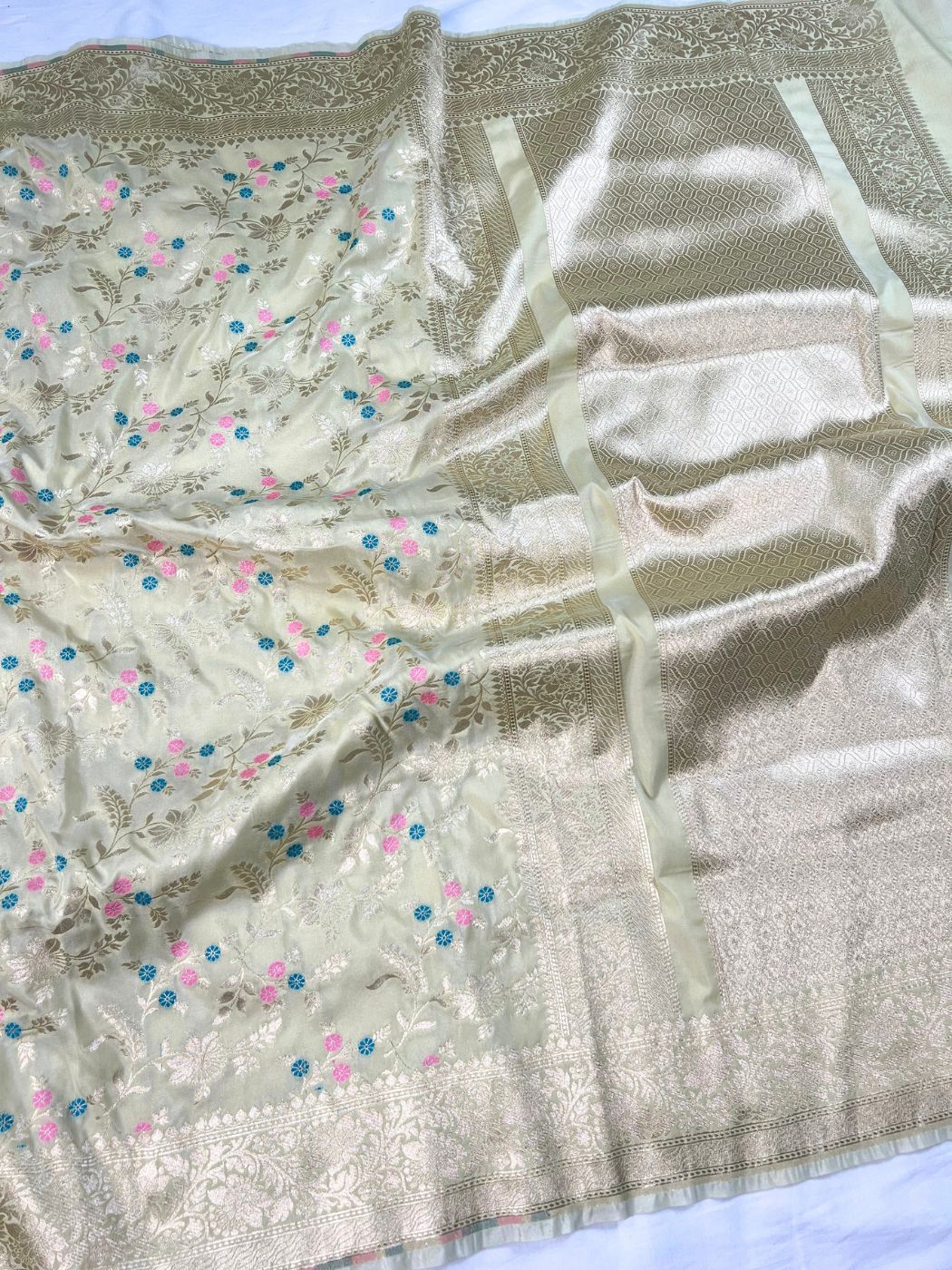 Pastel Green Katan Silk Saree Full View