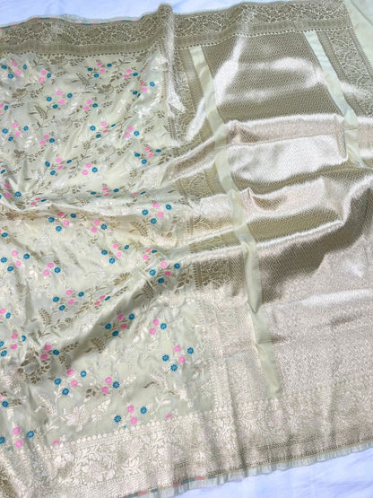 Pastel Green Katan Silk Saree Full View