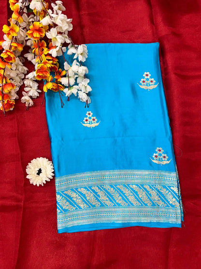 Turquoise Blue Mashru Silk