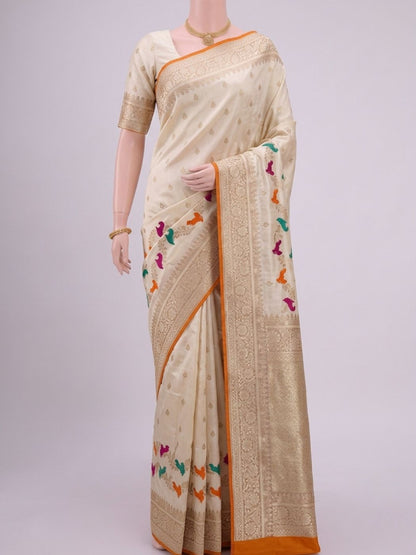 Ivory Katan Silk Saree Dummy View 01