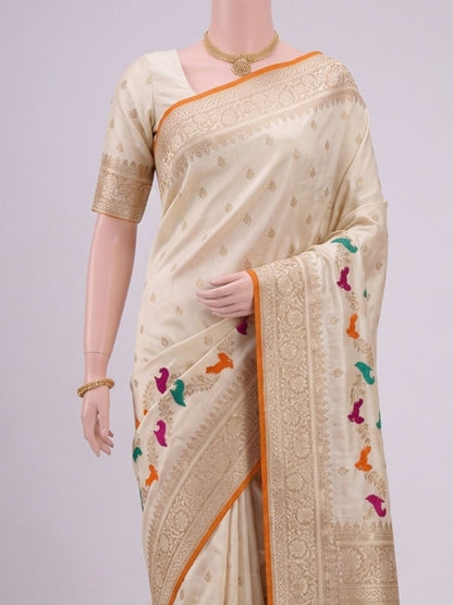 Ivory Katan Silk Saree Dummy View 02