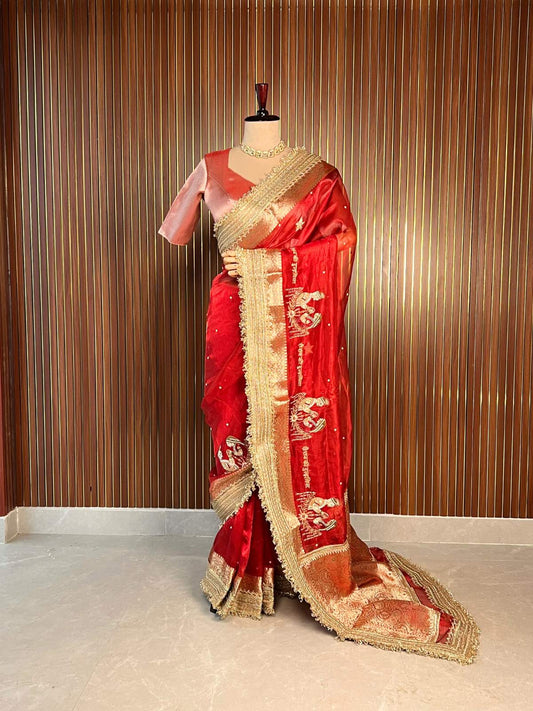 “Royal Red Shaadi bridal saree with elegant festive embroidery”