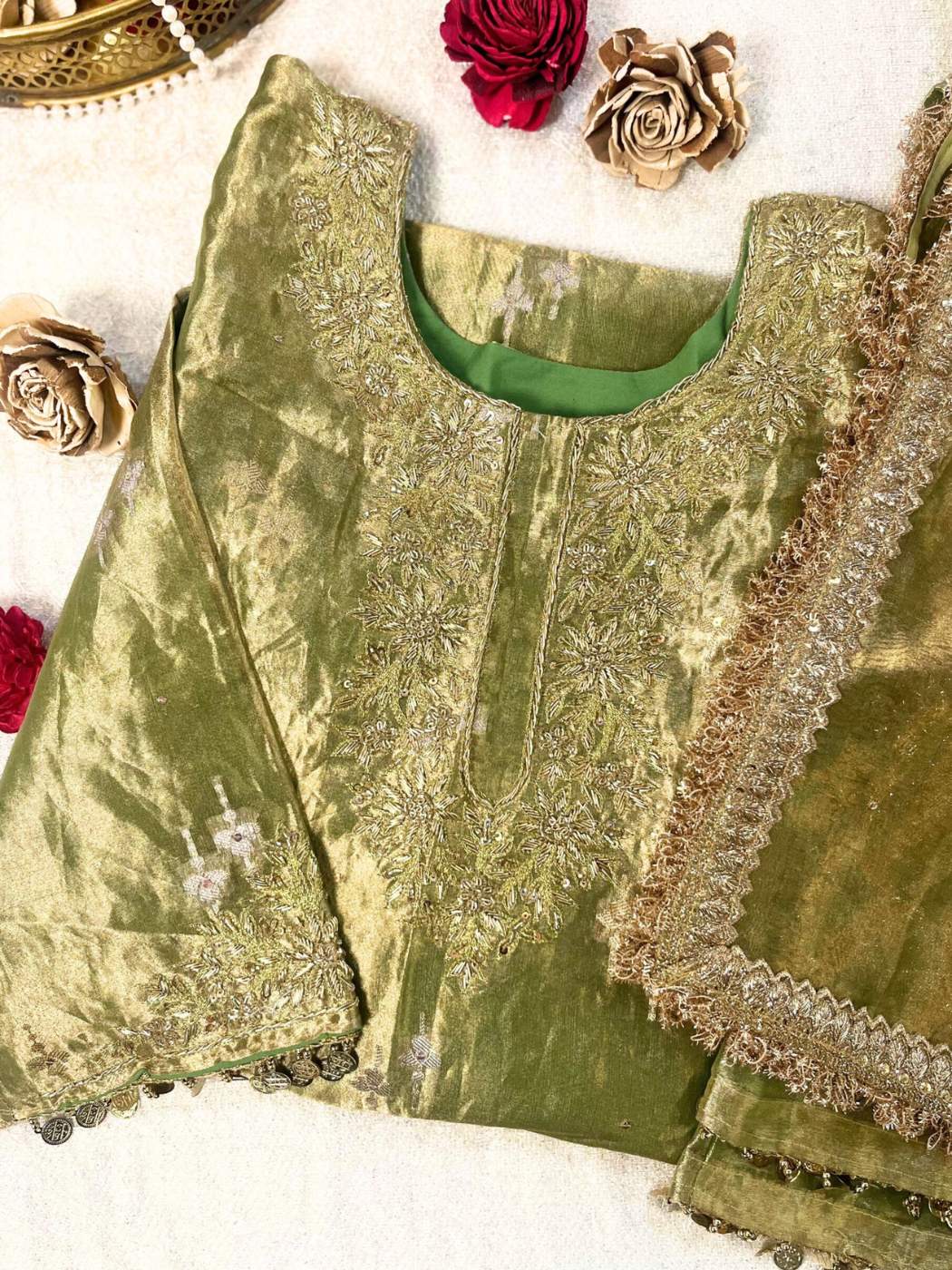 Green Tissue Silk Suit