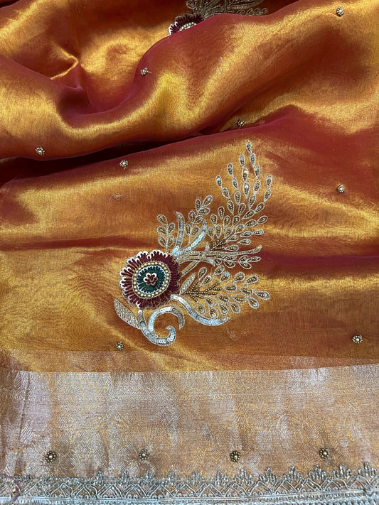 Kanjivaram gold Suraj Mukhi Banarasi silk saree with sun motif