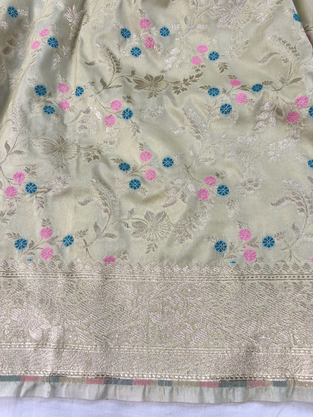 Pastel Green Katan Silk Saree closeup view 02