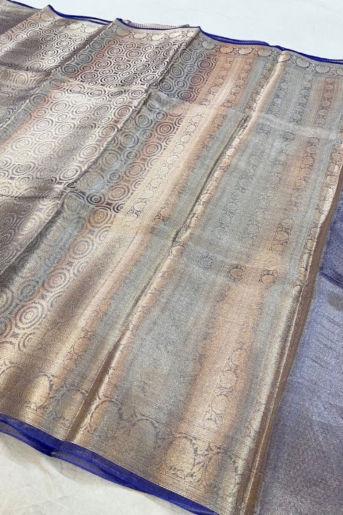 Blue Brocade Tissue Silk Saree