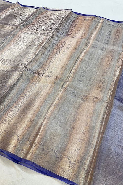 Blue Brocade Tissue Silk Saree