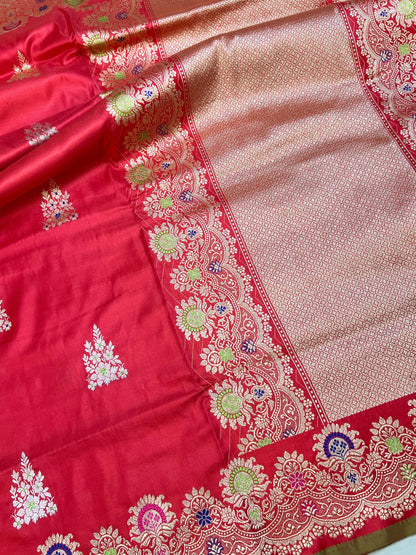  Rani Pink Katan Silk with delicate floral zari butis closeup view01