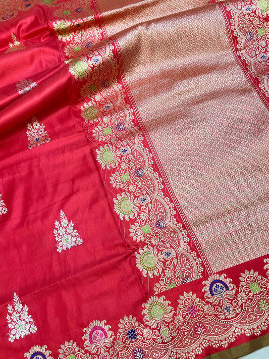 Rani Pink Katan Silk with delicate floral zari butis closeup view01