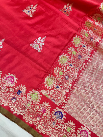  Rani Pink Katan Silk with delicate floral zari butis closeup view02