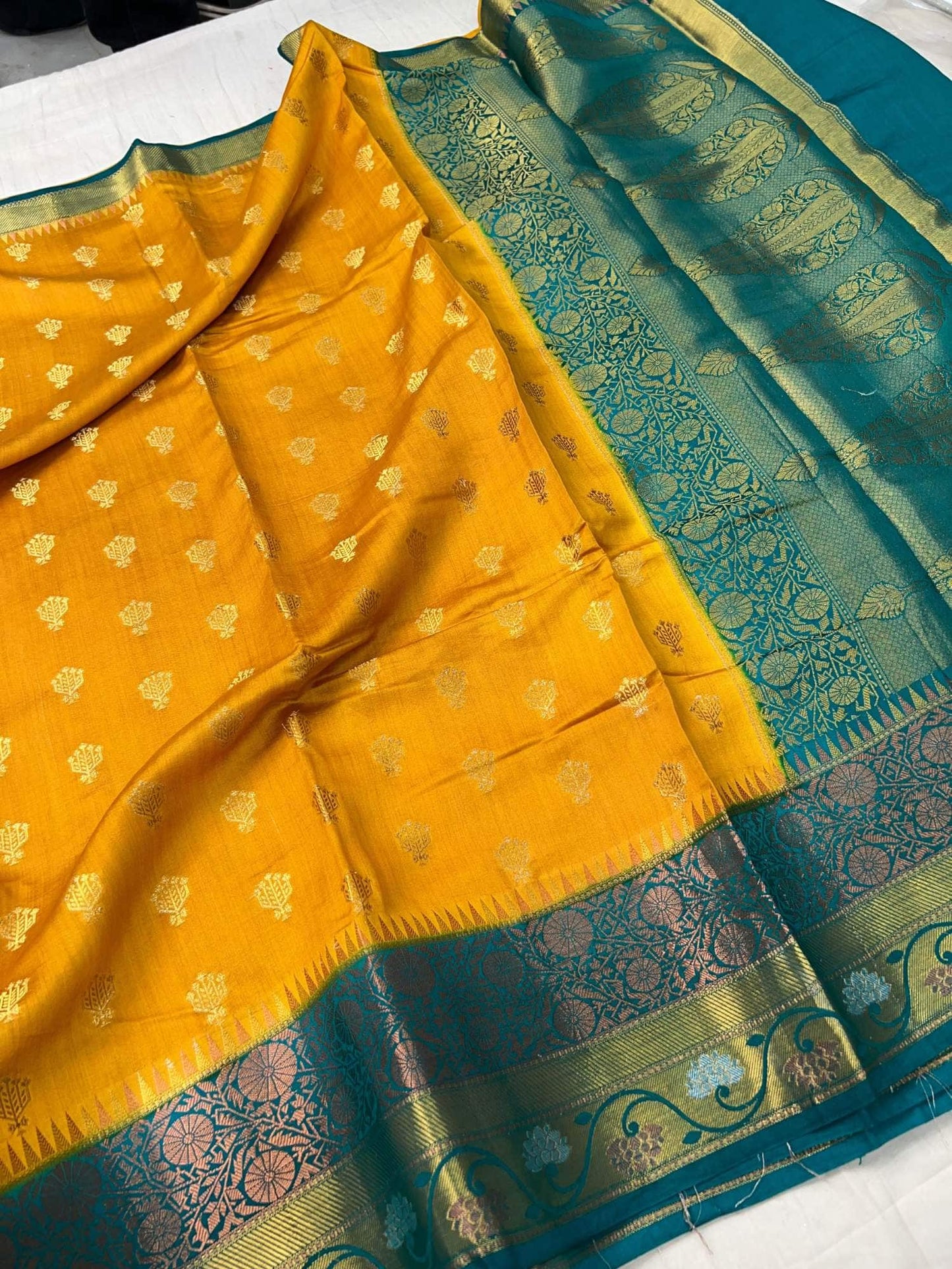 Mustard Yellow Chiniya Silk Saree
